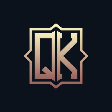 Lüks İlk QK Monogram Logo Tasarımı. Zarif Amblem Harfi QK İş ve Şirket Kimliği Logosu Tasarımı