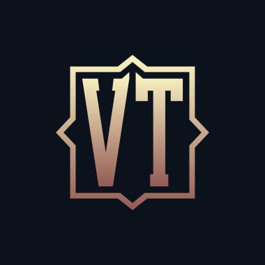 Lüks Baş VT Monogram Logo Tasarımı. Zarif Amblem Harfi VT İş ve Şirket Kimliği Logosu Tasarımı