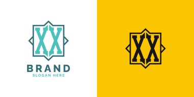 Modern XX Monogram Logo Tasarımı. İlk harf XX logosu, her marka için uygun çok yönlü damgalama