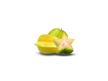 Averrhoa carambola or star fruit pair with slice isolated on white background clipart