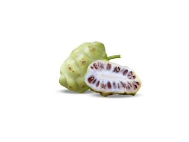 Morinda mulberry or great morinda fruit with slice isolated on white background clipart