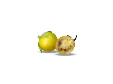 Beyaz arka planda izole edilmiş Mandragora officinarum veya mandrake olgun meyveleri