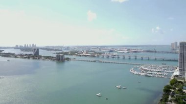 Edge Water, Downtown Miami ve Biscayne Bay Florida adalarının havadan görüntüsü.