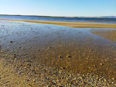 Pebbled Shoreline Açık Gökyüzünü Yansıtıyor