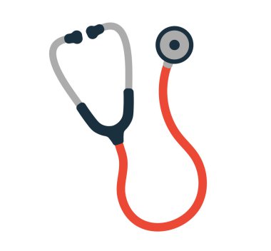 Kalp steteskopu basit düz stil grafik simgesi. Hastane doktoru logosu. Sağlık sigortası işareti. Vektör çizimi. Beyaz arkaplanda izole. 