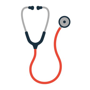 Kalp steteskopu basit düz stil grafik simgesi. Hastane doktoru logosu. Sağlık sigortası işareti. Vektör çizimi. Beyaz arkaplanda izole. 