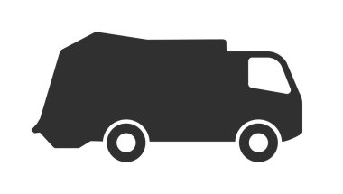 Çöp kamyonu simgesi. Atık araba geri dönüşüm levhası logosu. Çöp kamyonunu geri dönüştür. Vektör çizimi. Beyaz arkaplanda izole.