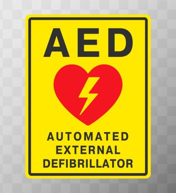 AED acil durum defibrilatör simgesi. İlk yardım otomatik dış defibrilatör. Vektör çizimi. Beyaz arkaplanda izole.