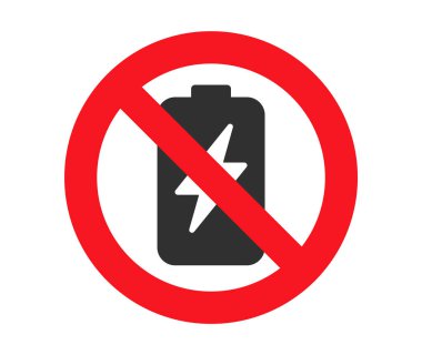 Telefon simgesini şarj etmek yasaktır. Şarj sembolü yok. Yasak cep telefonu şarjı logosu. Vektör çizimi. Beyaz arkaplanda izole.