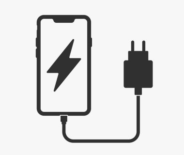 Telefon Şarj Simgesi Sembolü. Mobil şarj istasyonu amblemi. Batarya şarj güç sembolü. Vektör illüstratör resmi. Beyaz arkaplanda izole.