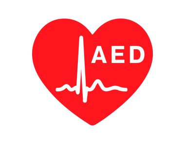 AED acil durum defibrilatör simgesi. İlk yardım otomatik dış defibrilatör. Vektör çizimi. Beyaz arkaplanda izole.