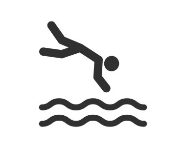 Su ikonu sembolüne atlıyorum. Adam dalış işareti. Vektör çizimi. Yüzme dalış alanı.
