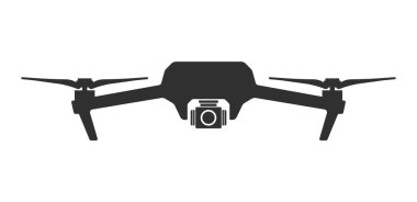 Dörtlü helikopter uçan İHA simgeleri silueti sembolü. Aksiyon kameralı bir FPV helikopteri. Fotoğraf ve video. Vektör çizimi. Beyaz arkaplanda izole.