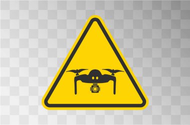 Caution Quadcopter flying drone icons silhouette symbol. Danger Drone fpv copter with action camera. Photo and video. Vector illustration image. Isolated on white background. clipart