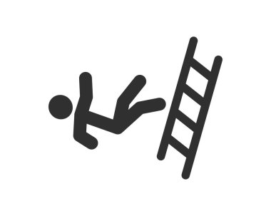 İnsan merdiven simgesinden düşer. Kazayla oldu. Merdiven işareti sembolünden düşmek. Güvenliğin sağlanması. 