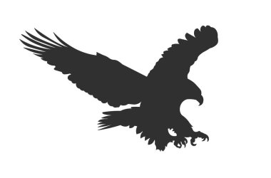 Kel Kartal silueti şekil simgesi. Kuş vahşi hayvan logosu işareti. Vektör çizimi. Beyaz arkaplanda izole.