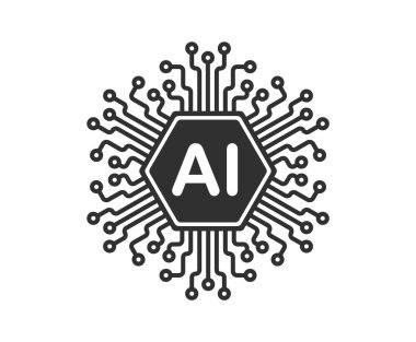 Yapay Zeka Bilgisayar Mikroçip Simgesi. İşlemci İşlemci Çipi sembolü. Dijital devre mikroçip işareti. Yarı iletken Chip. Vektör çizimi. Beyaz arkaplanda izole.
