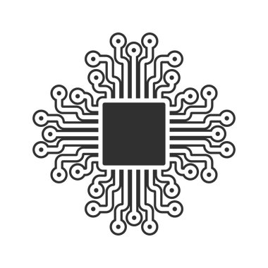 Yapay Zeka Bilgisayar Mikroçip Simgesi. İşlemci İşlemci Çipi sembolü. Dijital devre mikroçip işareti. Yarı iletken Chip. Vektör çizimi. Beyaz arkaplanda izole.