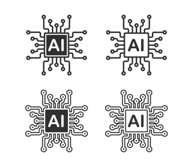Yapay Zeka Bilgisayar Mikroçip Simgesi. İşlemci İşlemci Çipi sembolü. Dijital devre mikroçip işareti. Yarı iletken Chip. Vektör çizimi. Beyaz arkaplanda izole.
