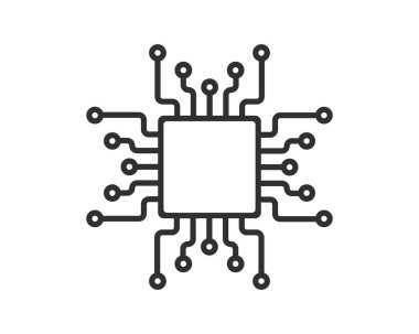 Yapay Zeka Bilgisayar Mikroçip Simgesi. İşlemci İşlemci Çipi sembolü. Dijital devre mikroçip işareti. Yarı iletken Chip. Vektör çizimi. Beyaz arkaplanda izole.