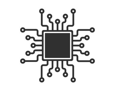 Yapay Zeka Bilgisayar Mikroçip Simgesi. İşlemci İşlemci Çipi sembolü. Dijital devre mikroçip işareti. Yarı iletken Chip. Vektör çizimi. Beyaz arkaplanda izole.