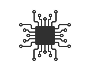 Yapay Zeka Bilgisayar Mikroçip Simgesi. İşlemci İşlemci Çipi sembolü. Dijital devre mikroçip işareti. Yarı iletken Chip. Vektör çizimi. Beyaz arkaplanda izole.