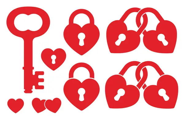 Romantik Kalp aşk kilidi ve anahtar simgesi. Romantik çift logosu. Vektör çizimi. Beyaz arkaplanda izole.