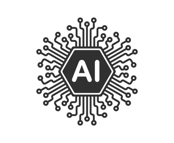 Yapay Zeka Bilgisayar Mikroçip Simgesi. İşlemci İşlemci Çipi sembolü. Dijital devre mikroçip işareti. Yarı iletken Chip. Vektör çizimi. Beyaz arkaplanda izole.