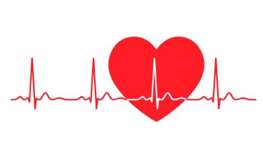 EKG kalp atışı çizgisi. Kardiyoloji, elektrokardiyogram, doktor, hastane sağlık logosu. Normal sinüs ritmi kompleksi. Vektör illüstrasyon simgesi.