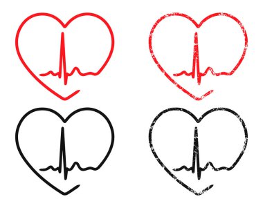 EKG kalp atışı çizgisi. Kardiyoloji, elektrokardiyogram, doktor, hastane sağlık logosu. Normal sinüs ritmi kompleksi. Vektör illüstrasyon simgesi.