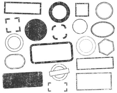 Pullar çerçeve vektör simgesi biçimi seti. Müstehcen mürekkep etiketleri imza koleksiyonu. Beyaz arka planda izole edilmiş. Siyah yuvarlak ve kare sınır paketi.