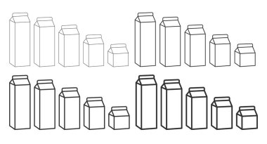 Kutu ambalaj simgesi. Sıvı için ambalaj, Kefir, süt, meyve suyu. Beslenme Paketi boş Logo, imzala. Vektör çizimi. Beyaz arkaplanda izole.