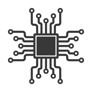 Yapay zeka, işlemci, GPU mikroçip ikonu, makine öğrenme mikro çip sembolü, ML ikonu, yapay zeka işareti. Vektör çizimi. Beyaz arkaplanda izole.