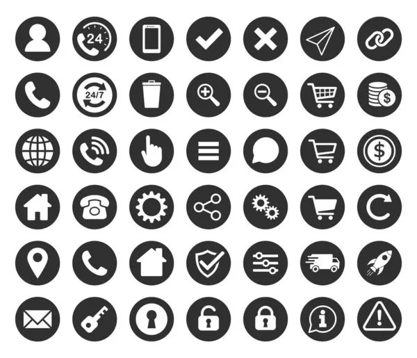 Şirket Bağlantısı kartvizit simgesi seti. Telefon, isim, web sitesi, adres, konum ve posta amblemi işareti paketi. Vektör çizimi. Beyaz arka planda izole edilmiş. Kişi tasarım şablonu.