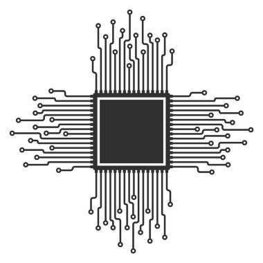 Yapay zeka, işlemci, GPU mikroçip ikonu, makine öğrenme mikro çip sembolü, ML ikonu, yapay zeka işareti. Vektör çizimi. Beyaz arkaplanda izole.