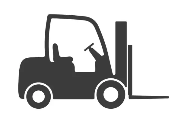 Çatal kamyonu ya da forklift simgesi. Lojistik forklift logo işareti. Güvenlik boşaltımı, kargo ve kutular. Depo makinesi. Vektör çizimi. Beyaz arkaplanda izole.
