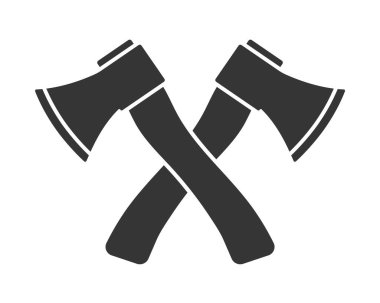 Çapraz Tahta baltalar sembol şekli. Orman baltası logosu işareti. Vektör çizimi. Beyaz arkaplanda izole.