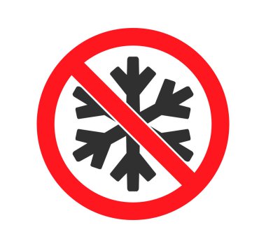 Simge simgesi setini dondurmayın. Dondurma işareti yok. Kar tanesi buzu, içki yasağı, yasak, yasak, yasak. Vektör çizimi. Beyaz arka planda izole edilmiş.