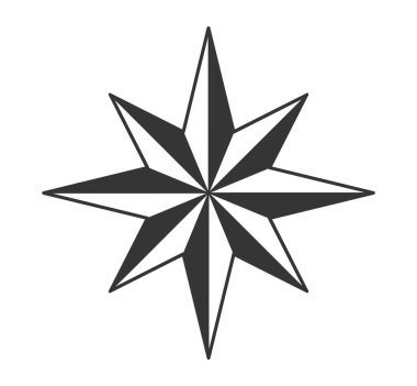 8 boynuzlu deniz yıldızı simgesi. Deniz seyrüsefer logosu işareti. Rüzgar yükseldi. Vektör çizimi. Beyaz arkaplanda izole.