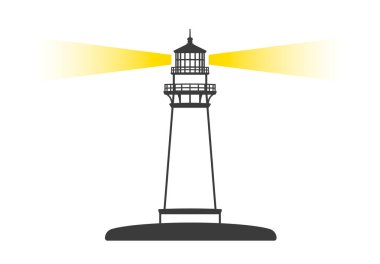 Deniz feneri simgesi seti. Logo amblemi koleksiyonu. Navigasyon Shore feneri. Vektör silueti çizimi. Beyaz arkaplanda izole.