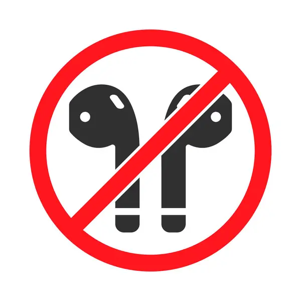 Kablosuz kulaklık simgesi yok. Bluetooth kulaklıklar logo işaretine izin vermiyor. Kablosuz kulaklıklar yasaktır. Vektör çizimi. Beyaz arkaplanda izole.