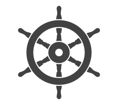 Dümen simgesi şekli. Gemi dümen amblemi. vapur direksiyon silueti. Vektör çizimi. Beyaz arkaplanda izole.