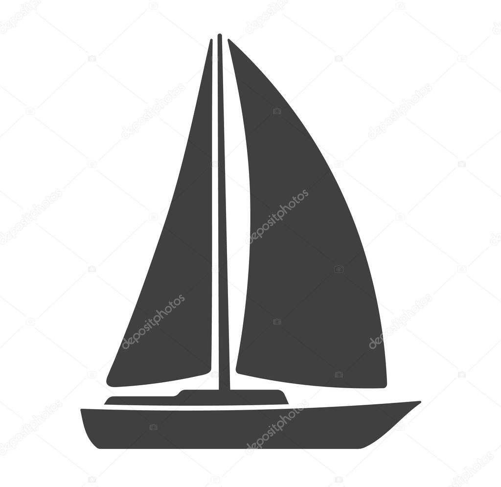 Sailing boat yacht logo symbol sign. Yacht club logotype icon. Sailboat shape silhouette. Vector illustration image. Isolated on white background.