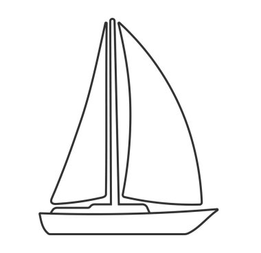 Yelkenli yat logosu işareti. Line Art Yat Kulübü logoti simgesi. Yelkenli şekilli siluet. Vektör çizimi. Beyaz arkaplanda izole.
