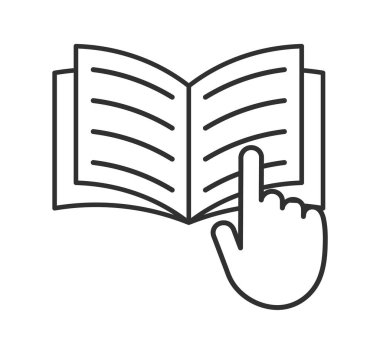 Katalog simgesi şeklini aç. Kullanma kılavuzu logo işareti. Günlük metin çalışma sayfası. Vektör çizimi. Beyaz arkaplanda izole.