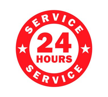 24 saat 24 saat açığız ve haftanın 7 günü halka şeklinde pul ikonu. Dükkan destek logosu işaret düğmesi. Vektör çizimi. Beyaz arkaplanda izole.