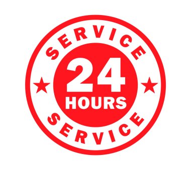24 saat 24 saat açığız ve haftanın 7 günü halka şeklinde pul ikonu. Dükkan destek logosu işaret düğmesi. Vektör çizimi. Beyaz arkaplanda izole.