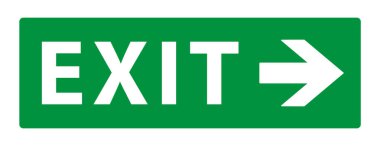 Acil çıkış işareti simgesi. Yeşil yangın çıkış işareti logosu. Koşan adam ve çıkış kapısı işareti. Vektör çizimi. Beyaz arkaplanda izole.