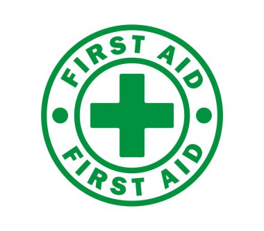 İlk yardım çemberi tıbbi ikon sembolü. Hastane doktoru imzalı logo. Vektör çizimi. Beyaz arkaplanda izole.