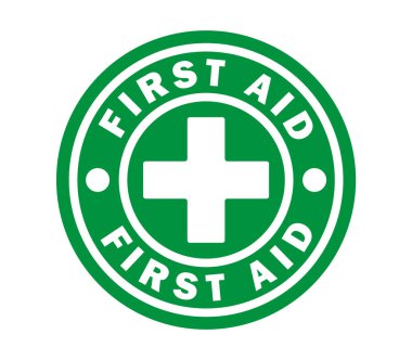 İlk yardım çemberi tıbbi ikon sembolü. Hastane doktoru imzalı logo. Vektör çizimi. Beyaz arkaplanda izole.